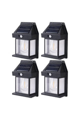 Set 4 Lămpi Solare de Perete Tip Bec Clasic cu Senzor de Mișcare