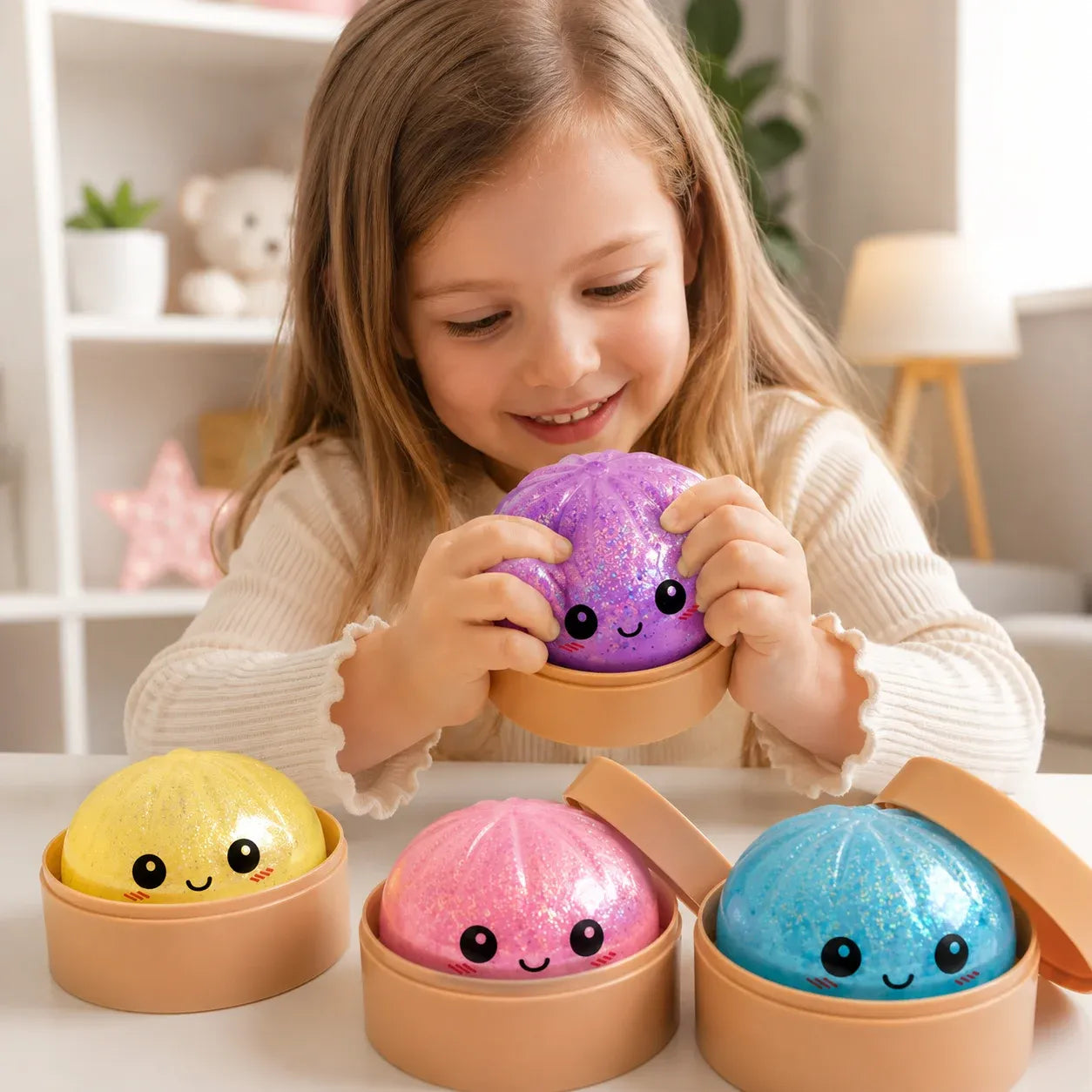 Jucărie Antistres Squishy Giant Dumpling cu Glitter și Bol