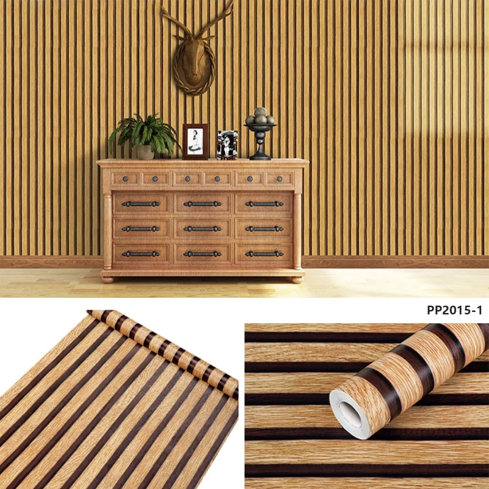 Tapet Autoadeziv Riflaj Decorativ, 45 cm x 10 m, Aspect Lemn 3D, pentru Mobilier, Pereți și Uși