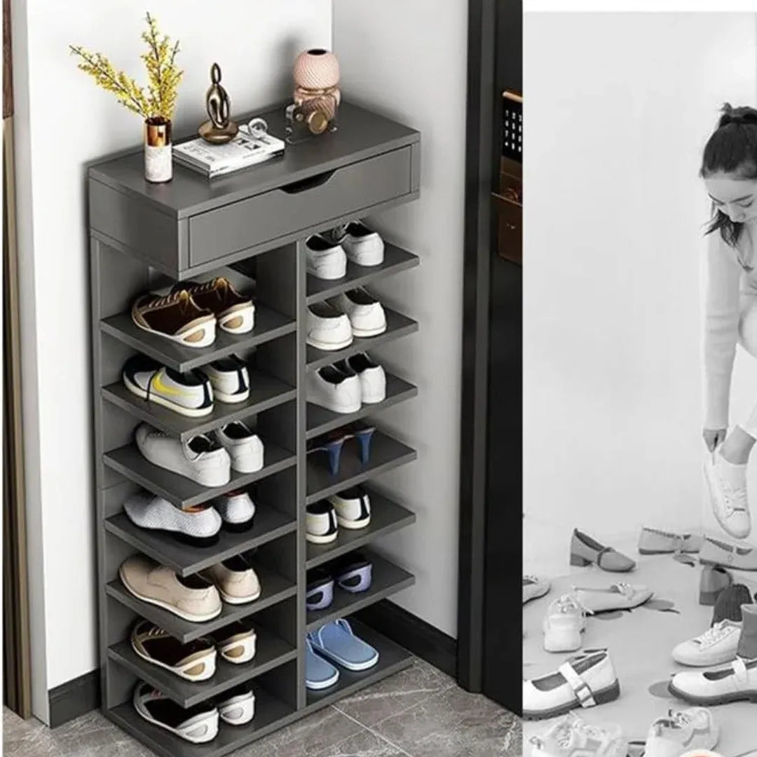 Pantofar Dublu Spatios cu 7 Etaje, Elegant si Versatil, Negru