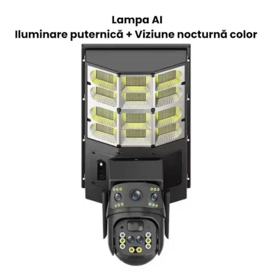 Lampă Solară cu Cameră de Supraveghere 4G SIM, Aplicație Mobilă V380, Audio Bidirecțional