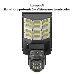 Lampă Solară cu Cameră de Supraveghere 4G SIM, Aplicație Mobilă V380, Audio Bidirecțional