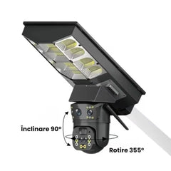 Lampă Solară cu Cameră de Supraveghere 4G SIM, Aplicație Mobilă V380, Audio Bidirecțional