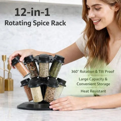 Suport pentru Condimente cu 12 Borcane și Capace Detașabile