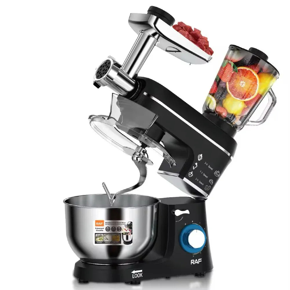 Robot de Bucătărie 5 în 1, 1400W, Bol Inox 5.5L, Mixer Planetar, Blender și Mașină de Tocat