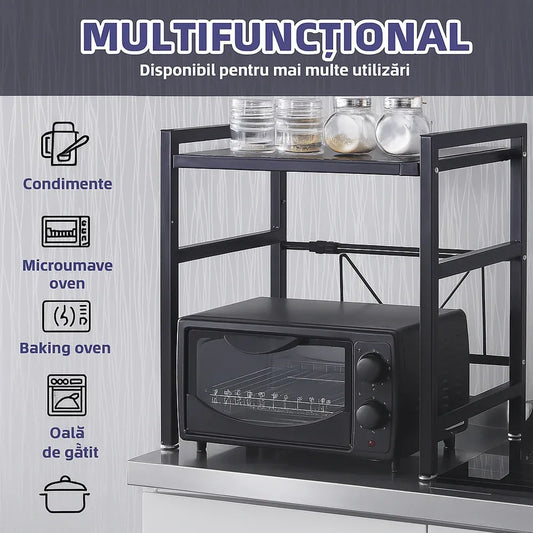 Raft Metalic Extensibil pentru Cuptor cu Microunde, Organizator Bucătărie Ajustabil