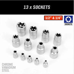 Set Trusă Tubulară 108 Piese, 6 Colțuri, Chei și Accesorii pentru Lucrări Profesionale