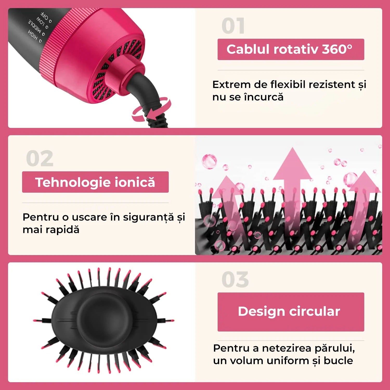 Perie Electrică pentru Păr Multifuncțională pentru Uscare și Coafare Rapidă - imagine 2