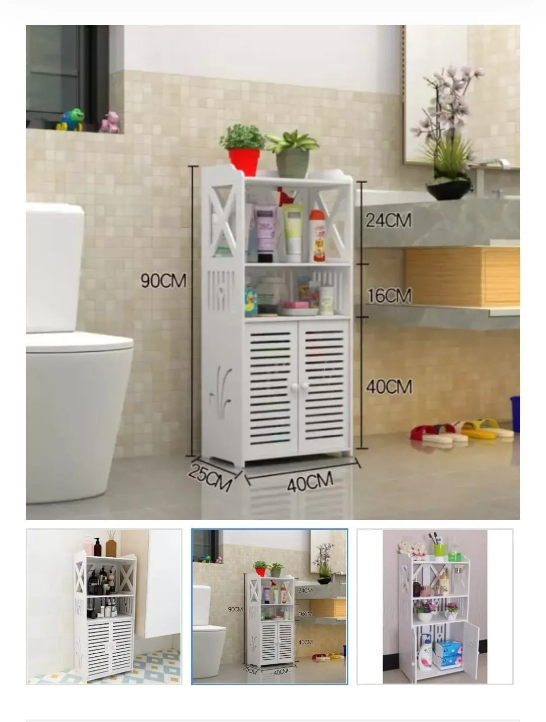 Dulap baie impermeabil 90cm cu rafturi deschise alb - imagine 3