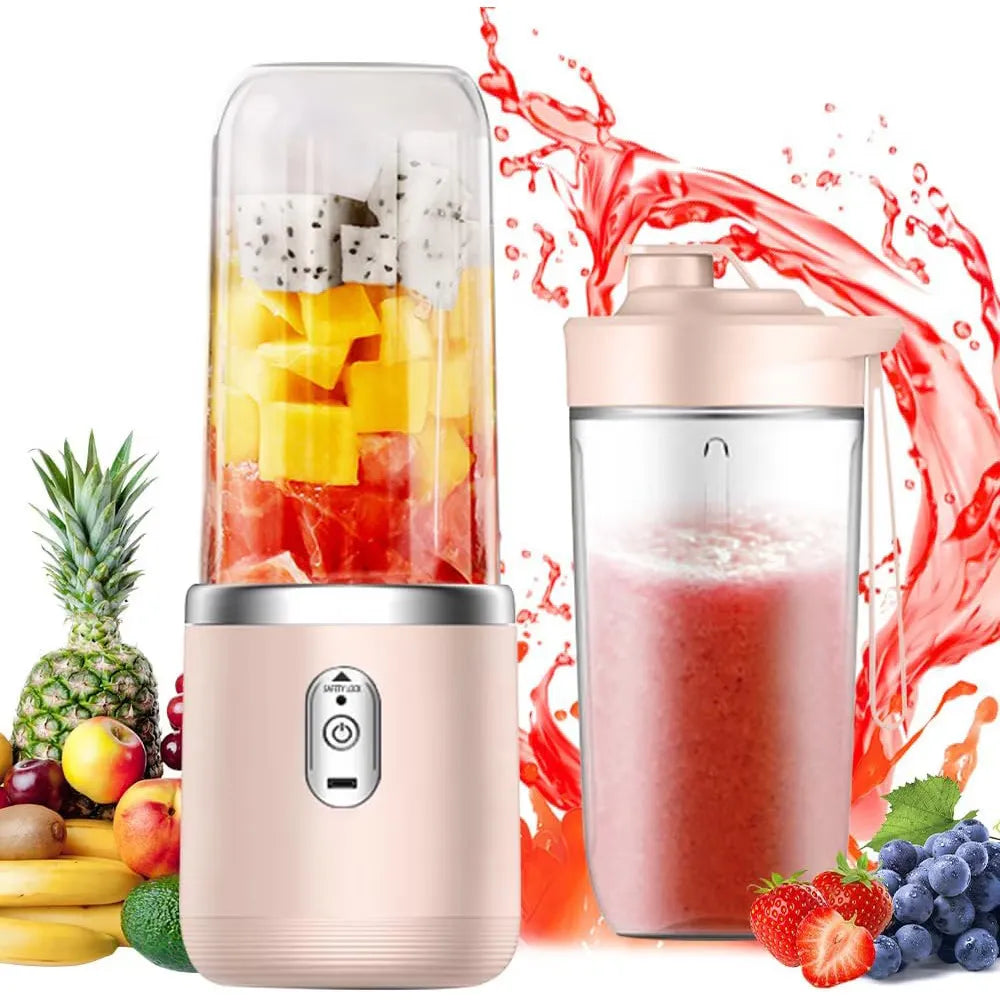 Mini Blender Portabil Electric cu Acumulator, 2 Recipiente, 6 Lame 3D, 400 ml, 40W - imagine 2