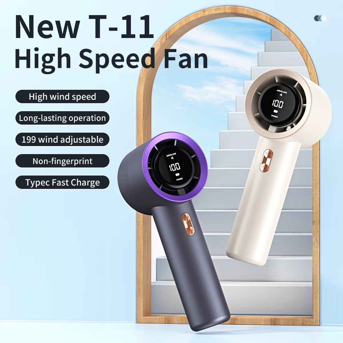 Ventilator de mana portabil cu display LED pentru racorire rapida - imagine 6