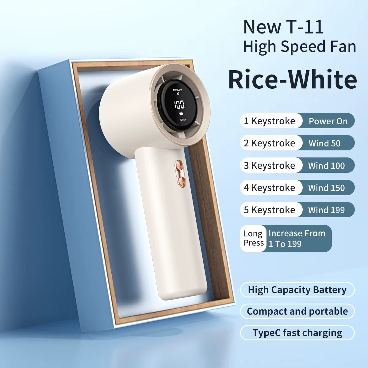 Ventilator de mana portabil cu display LED pentru racorire rapida - imagine 4