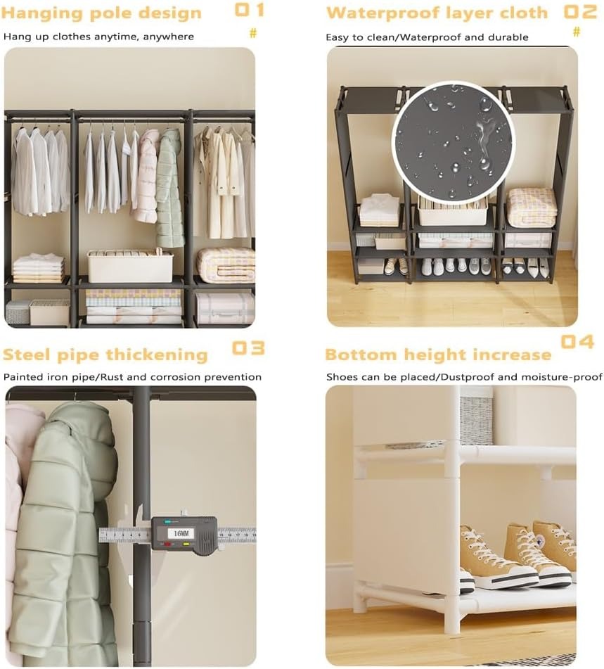 Dulap Textil Organizator pentru Haine cu Umeraș și Rafturi - imagine 4