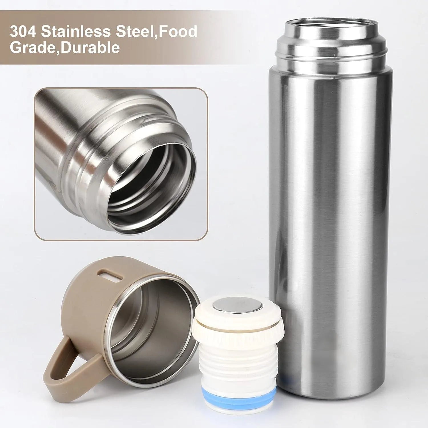 Set termos 500 ml cu 3 cesti din inox, ideal pentru calatorii si activitati in aer liber