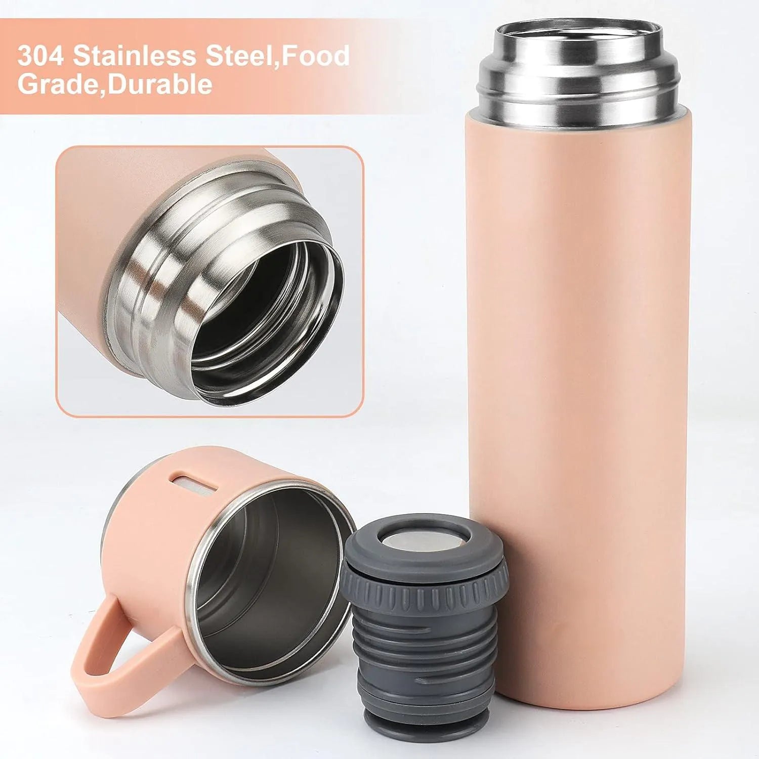 Set termos 500 ml cu 3 cesti din inox, ideal pentru calatorii si camping