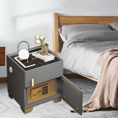 Noptieră cu Stație de Încărcare, Seif Ascuns și Iluminare LED Reglabilă în 3 Culori