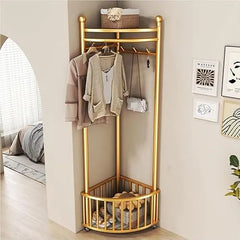 Cuier de Colț Multifuncțional cu Roți – Auriu