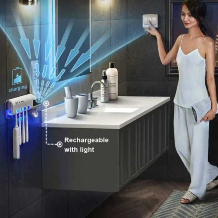 Dozator pastă de dinți cu sterilizare UV și suport periuțe - imagine 4