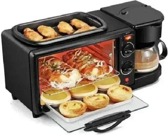 Stație Multifuncțională pentru Mic Dejun 3 în 1, Cuptor Electric, Cafetieră și Tigaie, 1400W - imagine 3