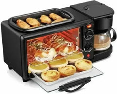 Stație Multifuncțională pentru Mic Dejun 3 în 1, Cuptor Electric, Cafetieră și Tigaie, 1400W