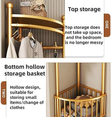 Cuier de Colț Multifuncțional cu Roți – Auriu