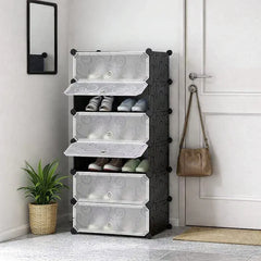 Dulap Modular pentru Încălțăminte cu 5 Niveluri, Design Portabil, cu Uși – 85 x 47 x 37 cm
