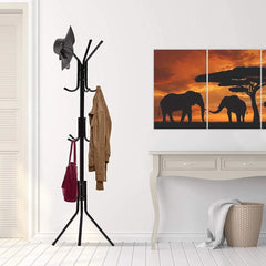 Cuier metalic tip pom, 12 cârlige, 42x165 cm, negru