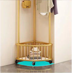 Cuier de Colț Multifuncțional cu Roți – Auriu