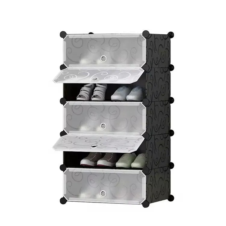 Dulap Modular pentru Încălțăminte cu 5 Niveluri, Design Portabil, cu Uși – 85 x 47 x 37 cm - imagine 3