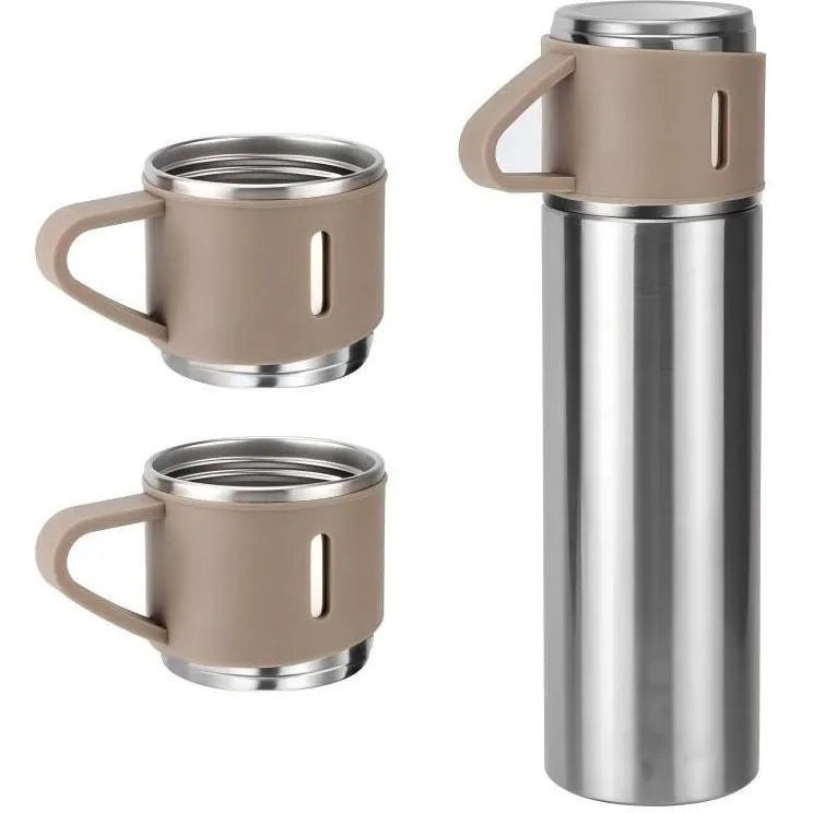 Set termos 500 ml cu 3 cesti din inox, ideal pentru calatorii si activitati in aer liber