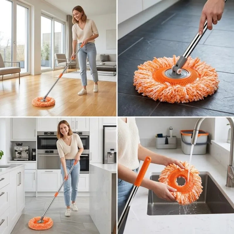 Mop cu Rotire 360°, Cap Triunghiular, Mâner Telescopic Reglabil, pentru Curățarea Podelelor, Pereților și Tavanului - imagine 3