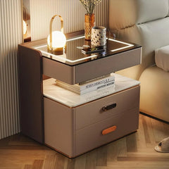 Noptieră Inteligentă cu Încărcare Wireless, Iluminare LED și 3 Sertare Gri Antracit