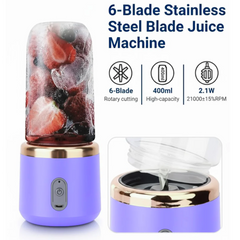 Mini Blender Portabil Electric cu Acumulator, 2 Recipiente, 6 Lame 3D, 400 ml, 40W
