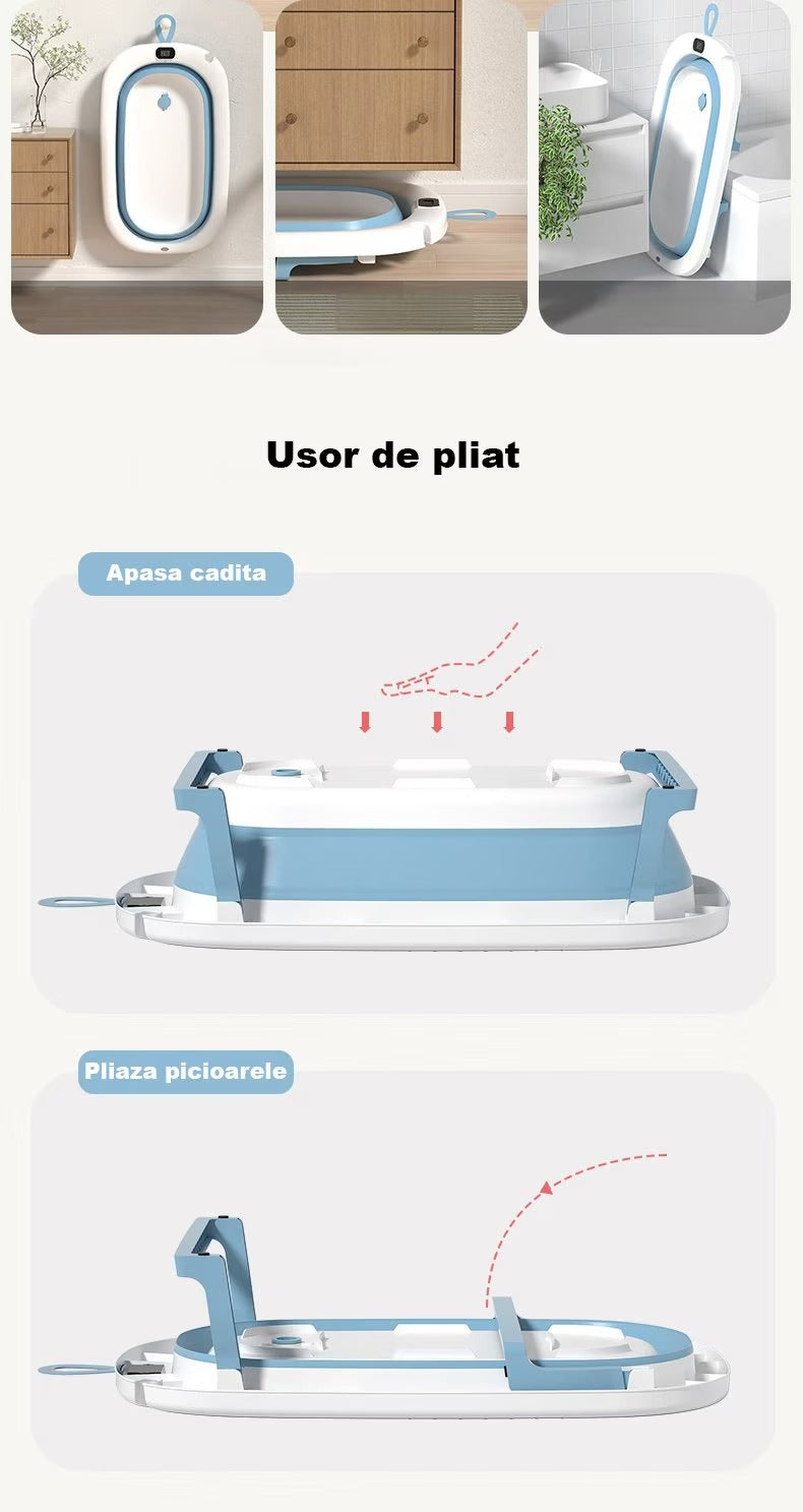 Cădiță Pliabilă pentru Bebeluși cu Termometru Digital și Design Ergonomic - imagine 4