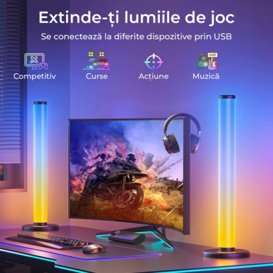 Set 2 bare LED RGB inteligente pentru ambient gaming si entertainment - imagine 6