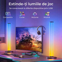 Set 2 bare LED RGB inteligente pentru ambient gaming si entertainment