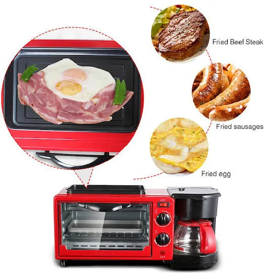 Stație Multifuncțională pentru Mic Dejun 3 în 1, Cuptor Electric, Cafetieră și Tigaie, 1400W - imagine 4