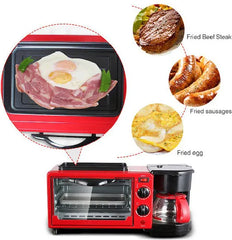 Stație Multifuncțională pentru Mic Dejun 3 în 1, Cuptor Electric, Cafetieră și Tigaie, 1400W