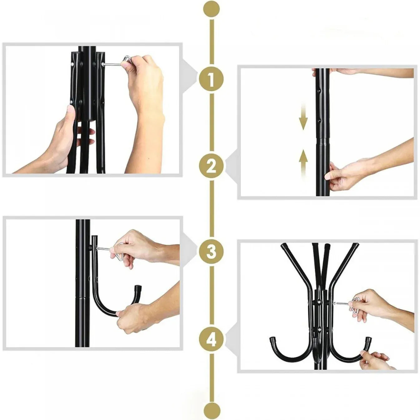 Cuier metalic tip pom, 12 cârlige, 42x165 cm, negru - imagine 8