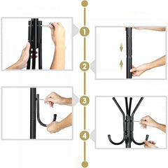 Cuier metalic tip pom, 12 cârlige, 42x165 cm, negru