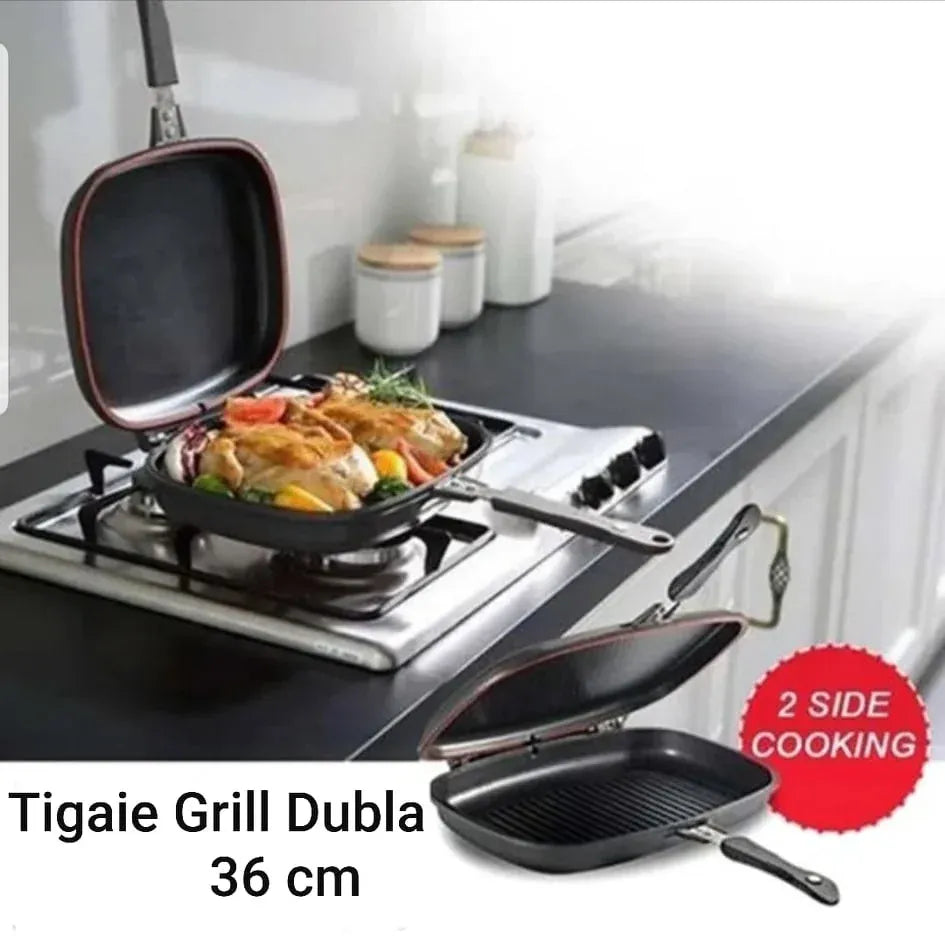 Tigaie Dublă cu Interior Antiaderent, Garnitură din Silicon, 36 cm - imagine 4