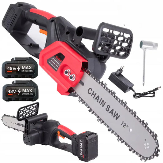 Drujbă cu Lanț 12 Inch, 48V, 2 Acumulatori Lithium, 1200W, 4800RPM