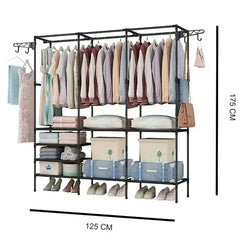Suport pentru umerașe stander haine, 3 rafturi, 8 cârlige, 175 cm