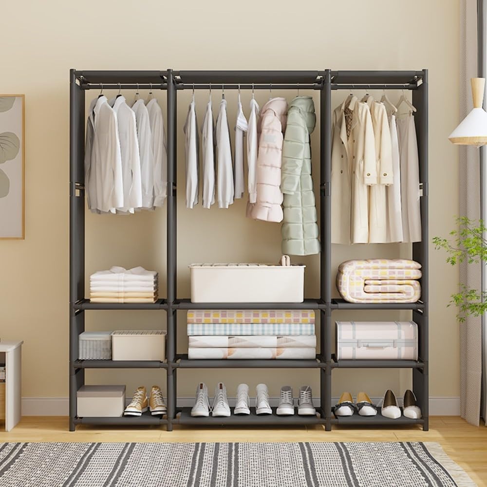 Dulap Textil Organizator pentru Haine cu Umeraș și Rafturi - imagine 2