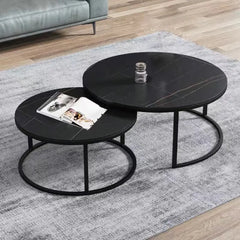 Set 2 Măsuțe Rotunde de Cafea cu Efect Marmură – Blat MDF 15 mm și Cadru Metalic