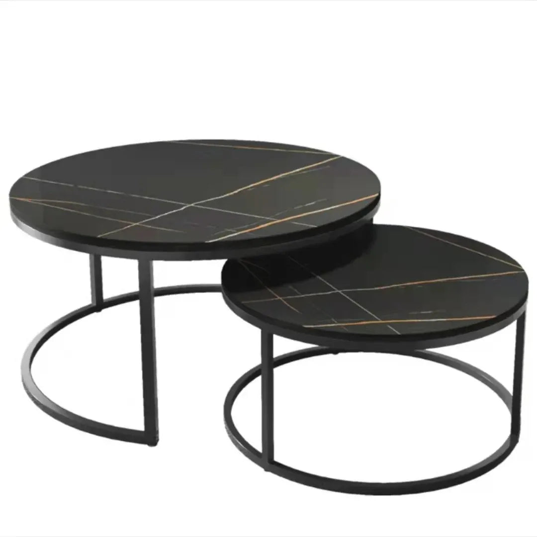 Set 2 Măsuțe Rotunde de Cafea cu Efect Marmură – Blat MDF 15 mm și Cadru Metalic - imagine 10
