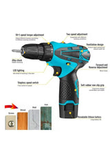 Bormașină Electrică 48V cu 2 Acumulatori, 24 Accesorii și Geantă de Transport