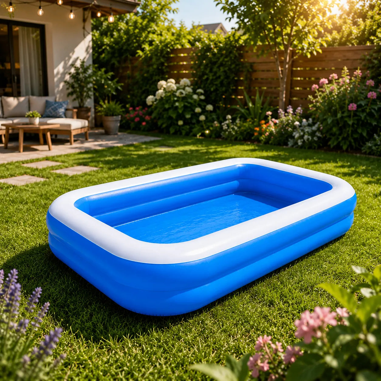 Piscină Gonflabilă Dreptunghiulară 200x120x40 cm pentru Copii și Familie, cu Pompă Inclusă - imagine 3