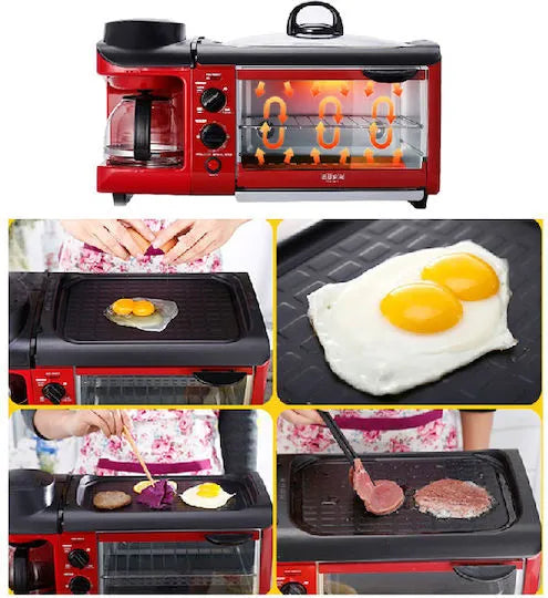 Stație Multifuncțională pentru Mic Dejun 3 în 1, Cuptor Electric, Cafetieră și Tigaie, 1400W - imagine 5