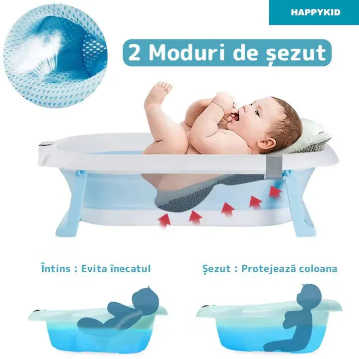 Cădiță Pliabilă pentru Bebeluși Premium cu Suport, Pernuță și Termometru Electronic - imagine 6